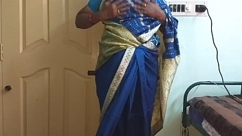 Vanitha, The Insatiable Indian Wife, Flaunts Her Massive Tits And Smooth Shaved Cunt In A Tight Blue Saree, Grinding And Rubbing Herself To Ecstasy